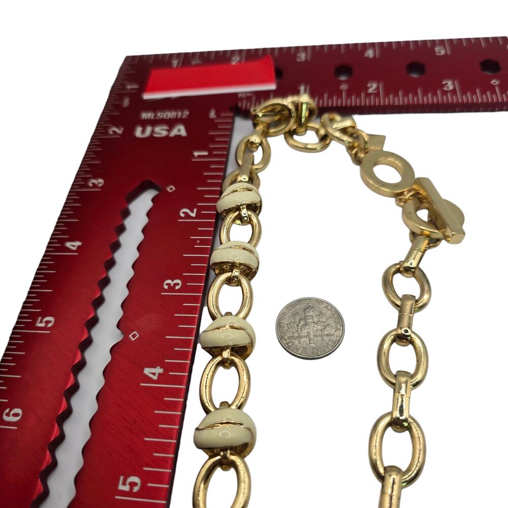 Necklace Anne Klein Cream Beige Links Gold Tone Collar 17" Statement SKU 2884 - Picture 6 of 6